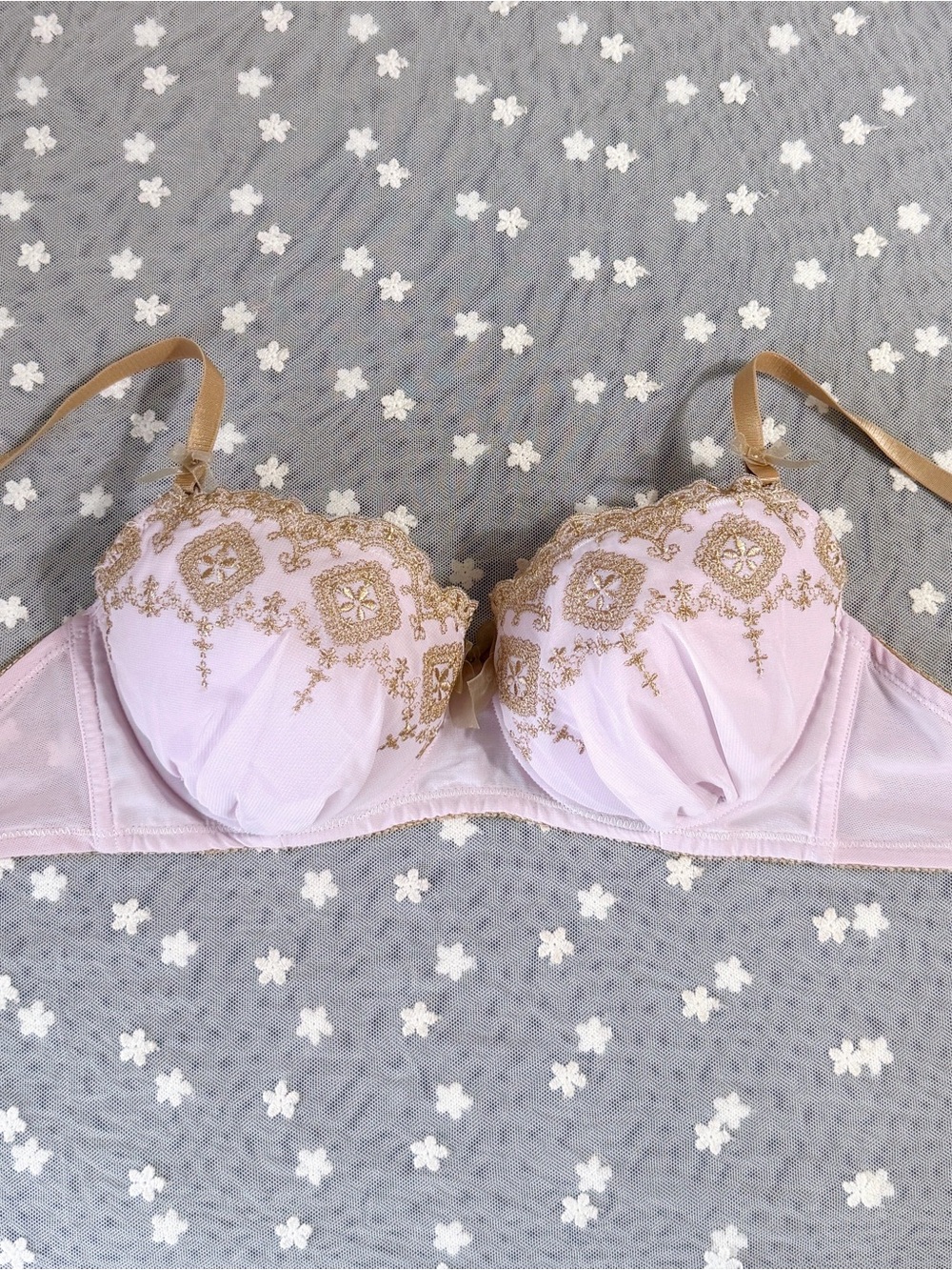 US-34C/JP-D75 Japanese Brand 美匠 Chiffon Embroidery Push Up Bra